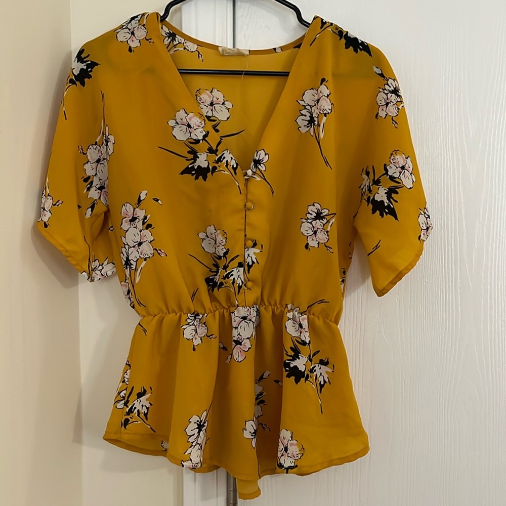 Yellow sheer floral top